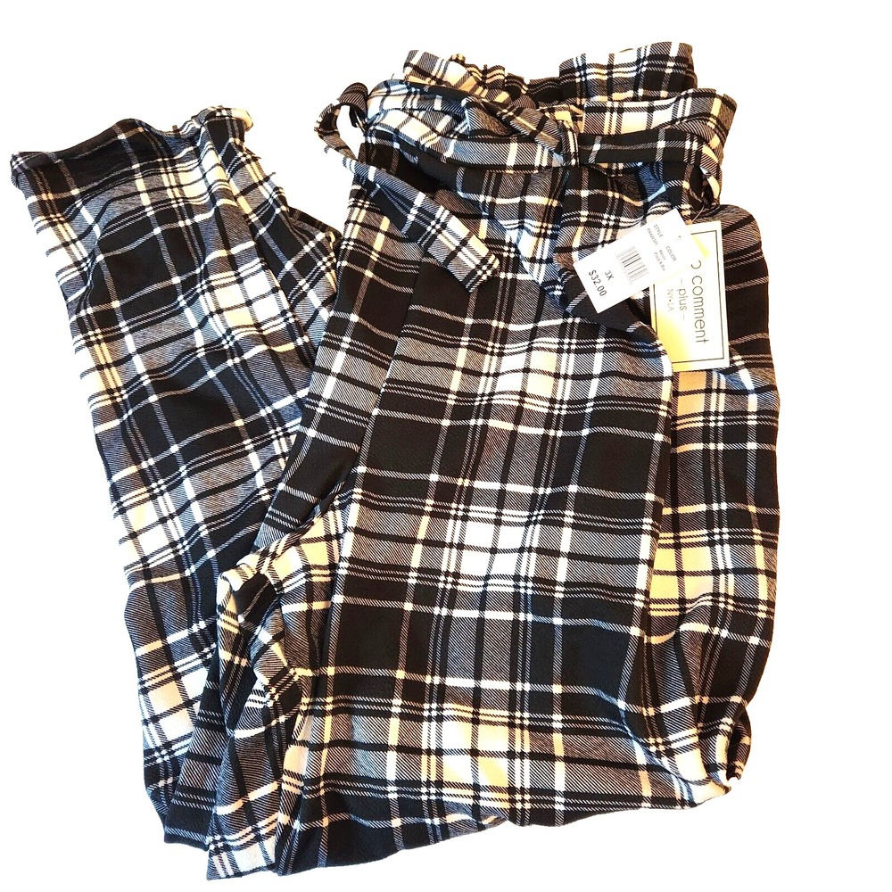 No Comment Womens Comfort Stretch Pants Plus Sz 3X Black & White Checker New NWT